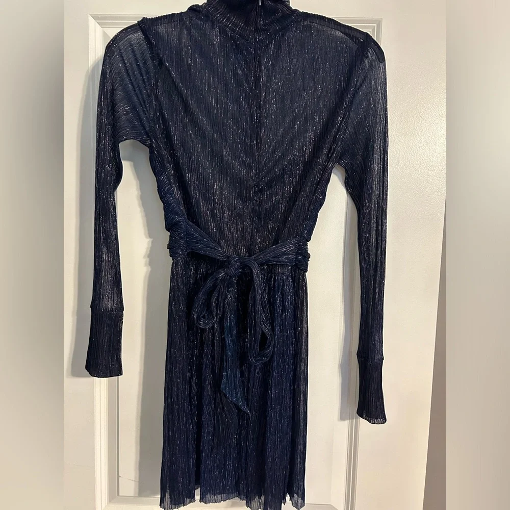 Sabina Musayev Small Adriana Dress Mini Purple Turtleneck Hourglass Long Sleeve - Picture 6 of 7